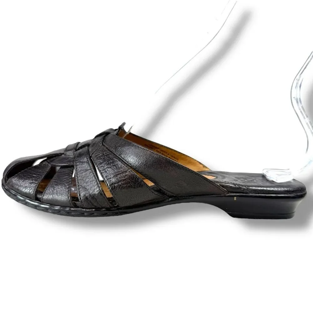 Born Slip On Leather Mules Backless Fisherman Slide Sandals Brown Womens Size 6